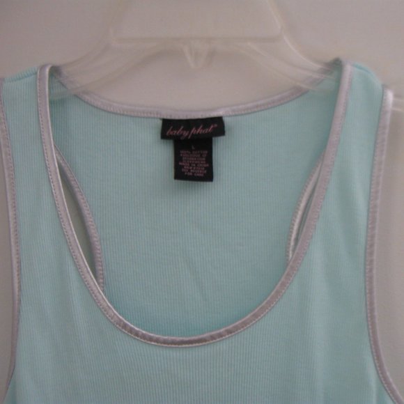 Aqua Blue Ribbed Tank Top 90s Baby Phat Large NEW - Picture 6 of 6